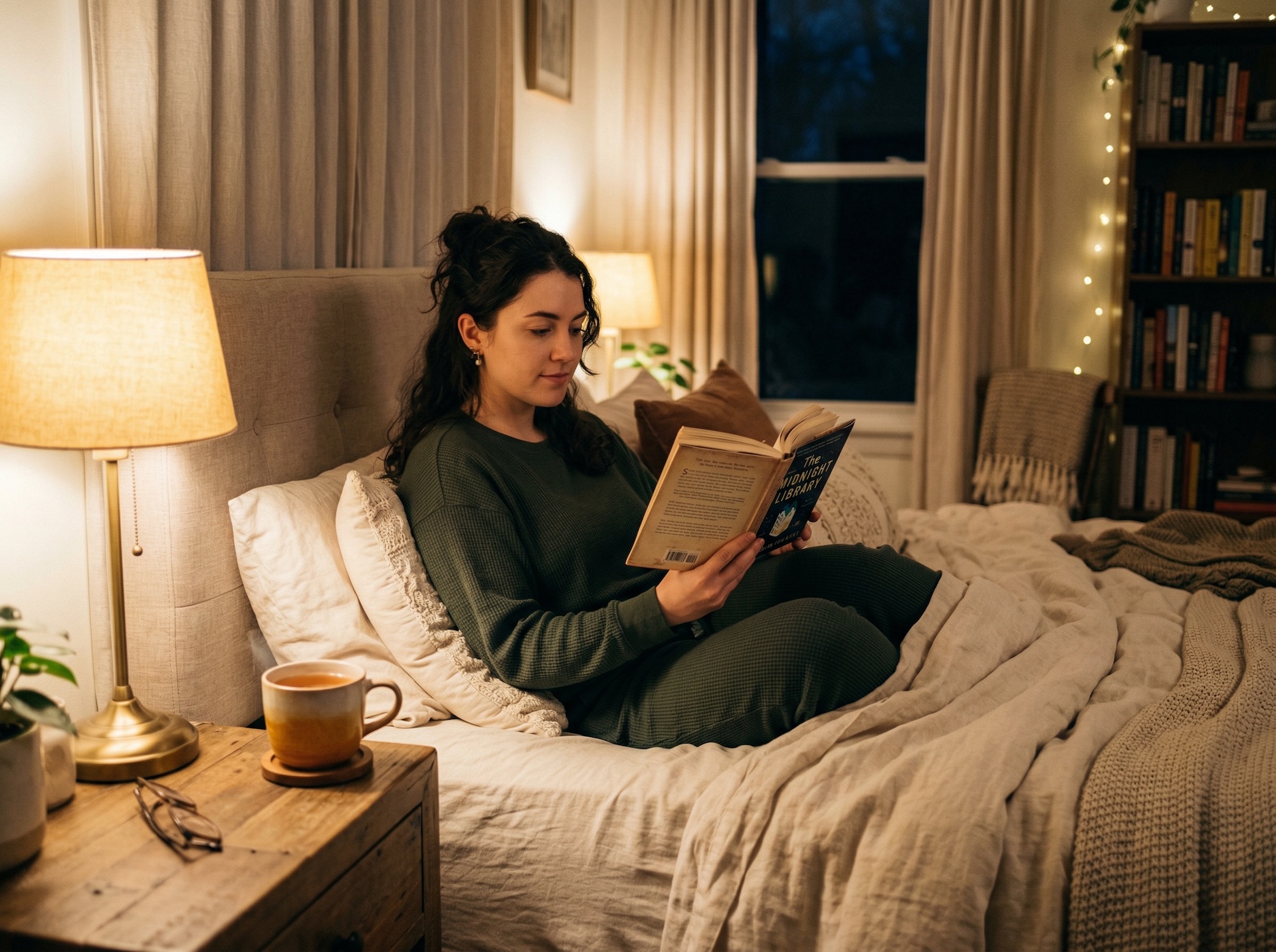 Person relaxing in the evening with a calming pre-sleep routine