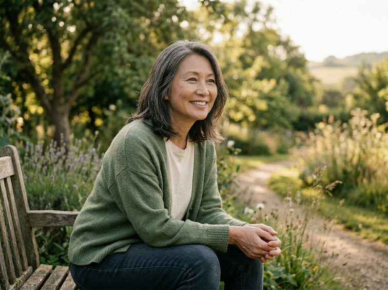 Midlife woman experiencing menopause and perimenopause symptoms including anxiety, mood changes and brain fog