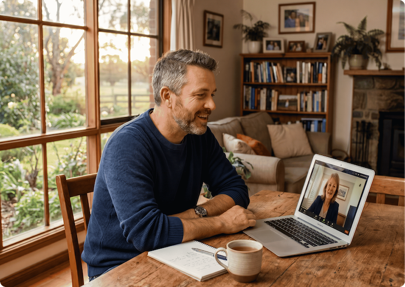Telehealth psychology appointment on laptop, Mind-Care serving Orange NSW and the Central West