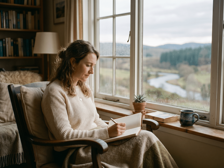 Woman writing in notebook, making sense of her experience with gaslighting. 