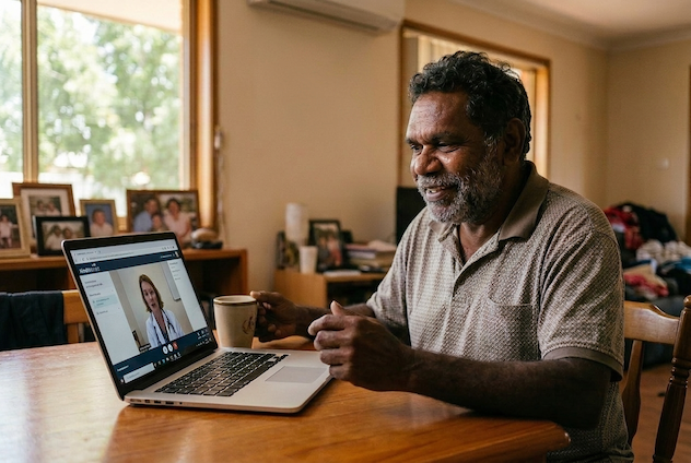 Man having a telehealth appointment on a laptop